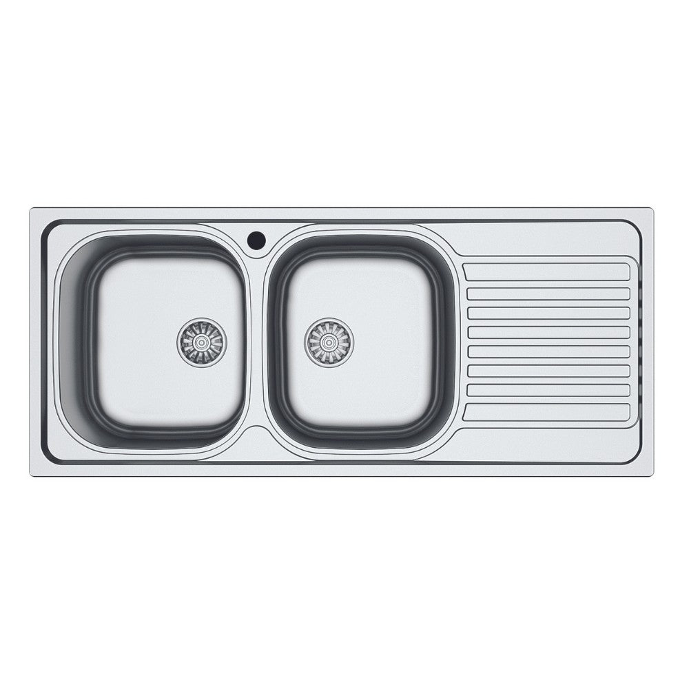 lavello 116x50 sa138 2 vasche e gocciolatoio destro, lavello in acciaio inox a due vasche, vista frontale