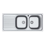 lavello 116x50 sa138 2 vasche e gocciolatoio sinistro, lavello in acciaio inox a due vasche, vista frontale