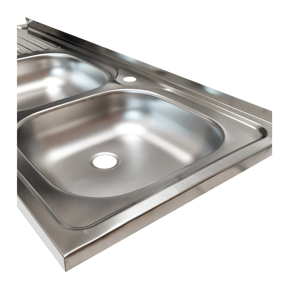 lavello appoggio 50 series 120x50 cm sa127 sinistro, dettaglio della superficie lucida e vasche affiancate