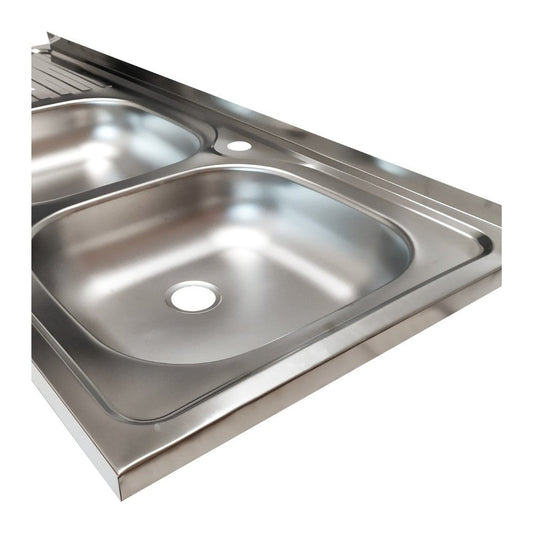 lavello appoggio 50 series 120x50 cm sa127 sinistro, dettaglio della superficie lucida e vasche affiancate