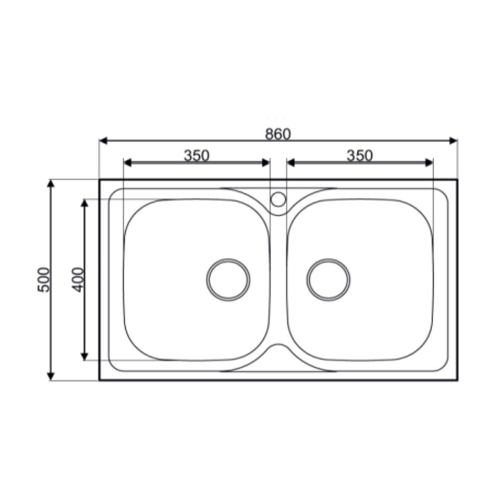 lavello incasso cucina mp862v acciaio 86x50 cm due vasche, dettaglio della superficie lucida e vasche affiancate