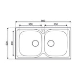 lavello incasso cucina mp862v acciaio 86x50 cm due vasche, dettaglio della superficie lucida e vasche affiancate
