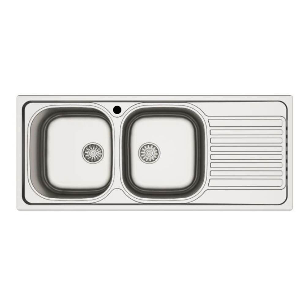 lavello incasso cucina mp1162dx acciaio116x50 cm due vasche e gocciolatoio destro, lavello in acciaio inox a due vasche, vista frontale