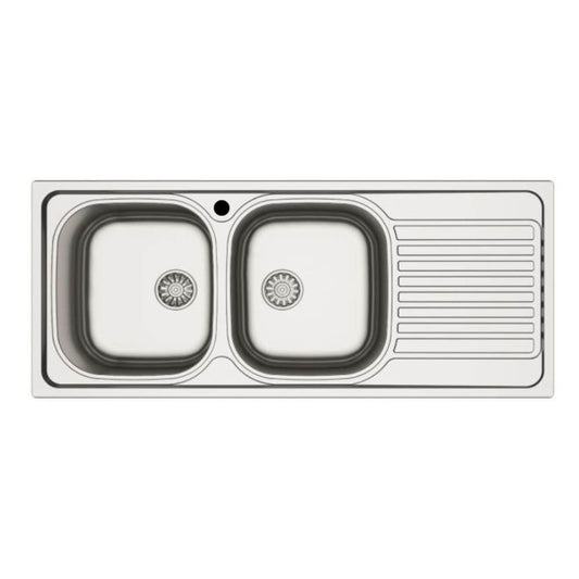 lavello incasso cucina mp1162dx acciaio116x50 cm due vasche e gocciolatoio destro, lavello in acciaio inox a due vasche, vista frontale