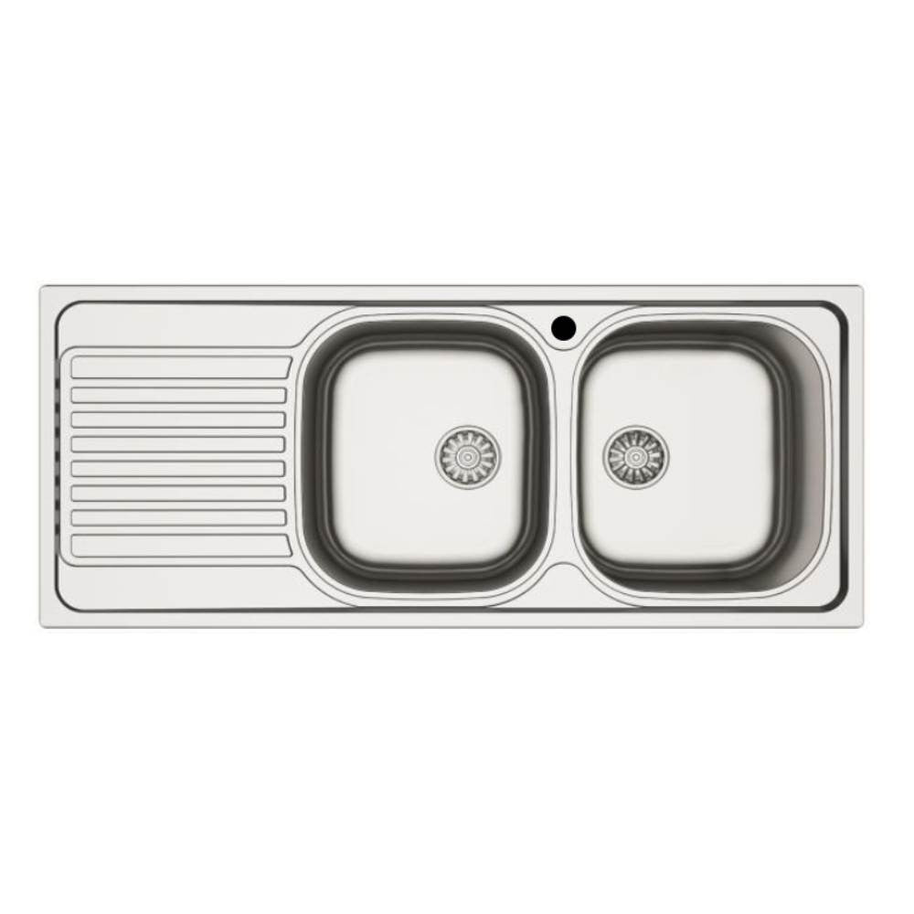 lavello incasso cucina mp1162sx acciaio116x50 cm due vasche e gocciolatoio sinistro, lavello in acciaio inox a due vasche, vista frontale