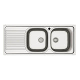 lavello incasso cucina mp1162sx acciaio116x50 cm due vasche e gocciolatoio sinistro, lavello in acciaio inox a due vasche, vista frontale