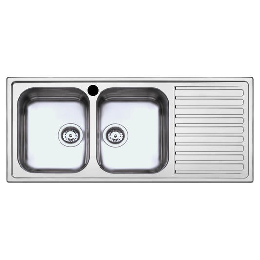 lavello saxt333a 2 vasche 116x50 cm gocciolatoio destro, lavello in acciaio inox a due vasche, vista frontale
