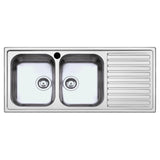 lavello saxt333a 2 vasche 116x50 cm gocciolatoio destro, lavello in acciaio inox a due vasche, vista frontale