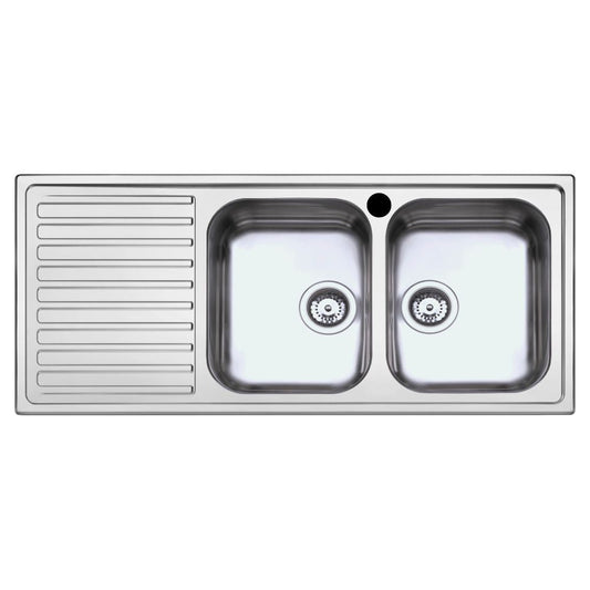 lavello saxt333a 116x50 cm 2 vasche gocciolatoio sinistro, lavello in acciaio inox a due vasche, vista frontale