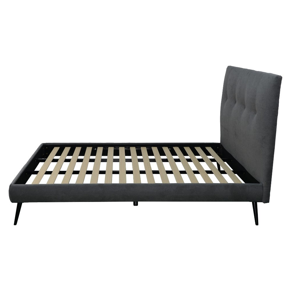 letto singolo stiletto con rete fissa in tessuto ash grigio, design accogliente pensato per comfort e stile