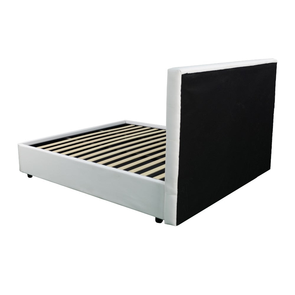 letto singolo ascoli contenitore in ecopelle bianco, vista laterale con struttura compatta e linee pulite