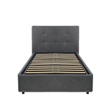 letto singolo ascoli contenitore in tessuto ash grigio, letto imbottito ambientato in cameretta moderna o minimalista