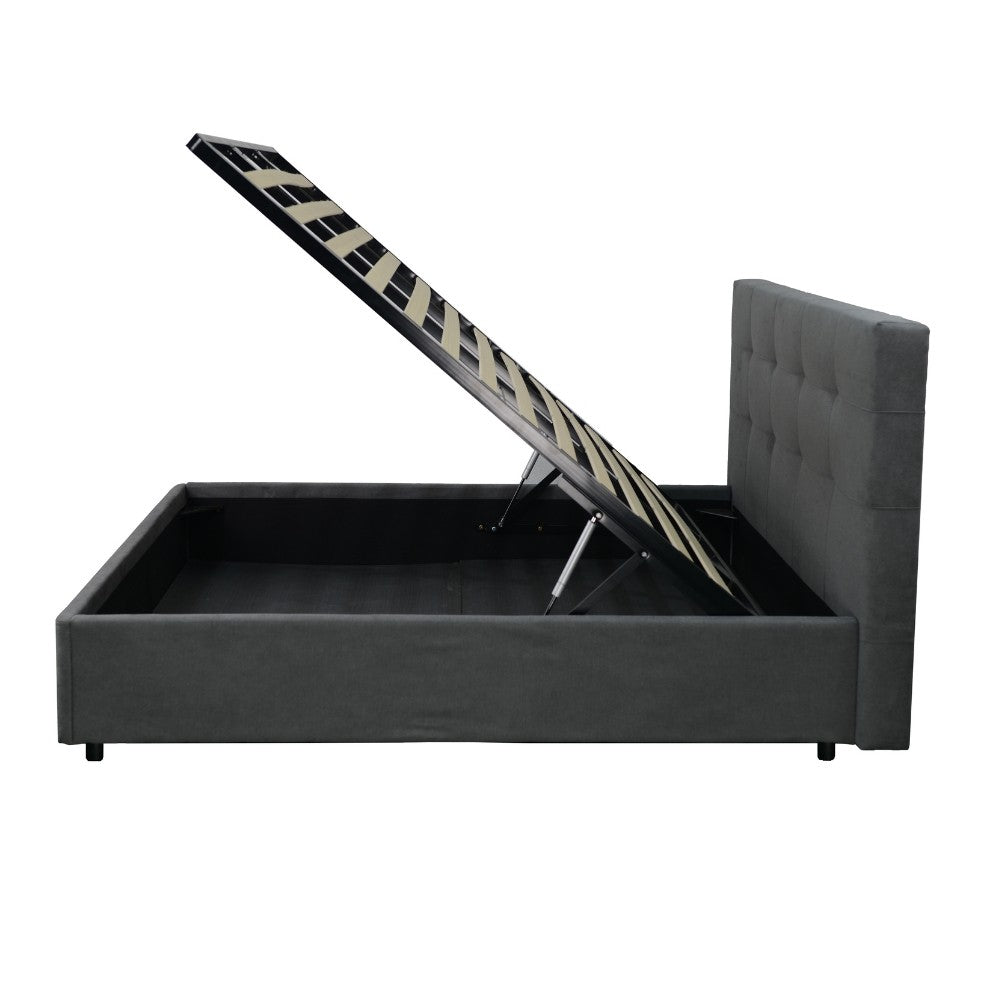 letto singolo ascoli contenitore in tessuto ash grigio, design accogliente pensato per comfort e stile