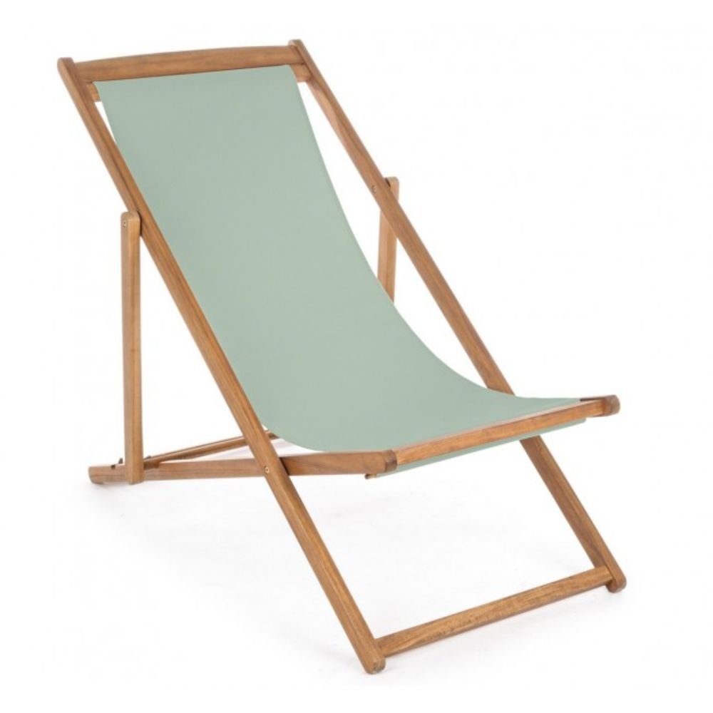 Set di 4 sdraio NOEMI in legno di acacia e tessuto verde salvia, reclinabili