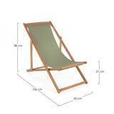 Set di 4 sdraio NOEMI in legno di acacia e tessuto verde, reclinabili