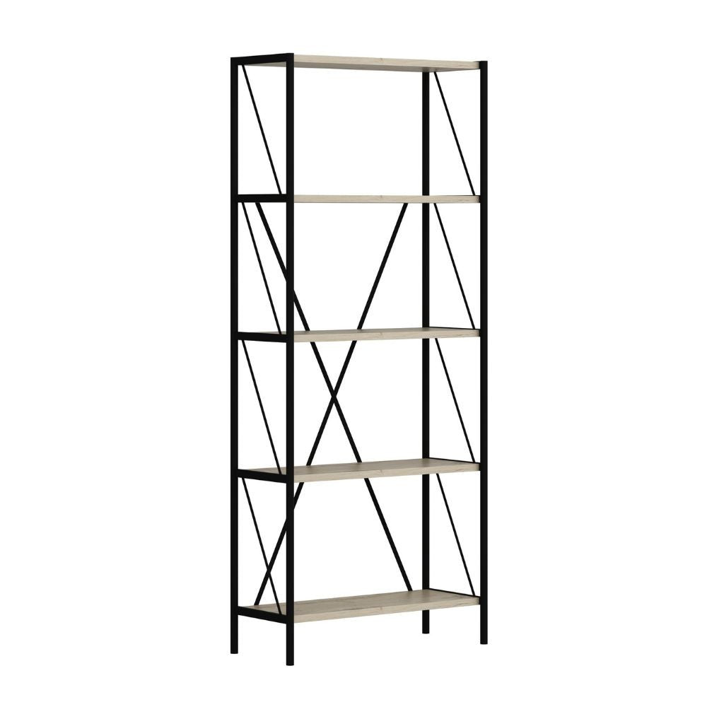 libreria axel con struttura in metallo nero e 5 mensole in rovere sonoma, design versatile per ambienti moderni, scandinavi o industriali