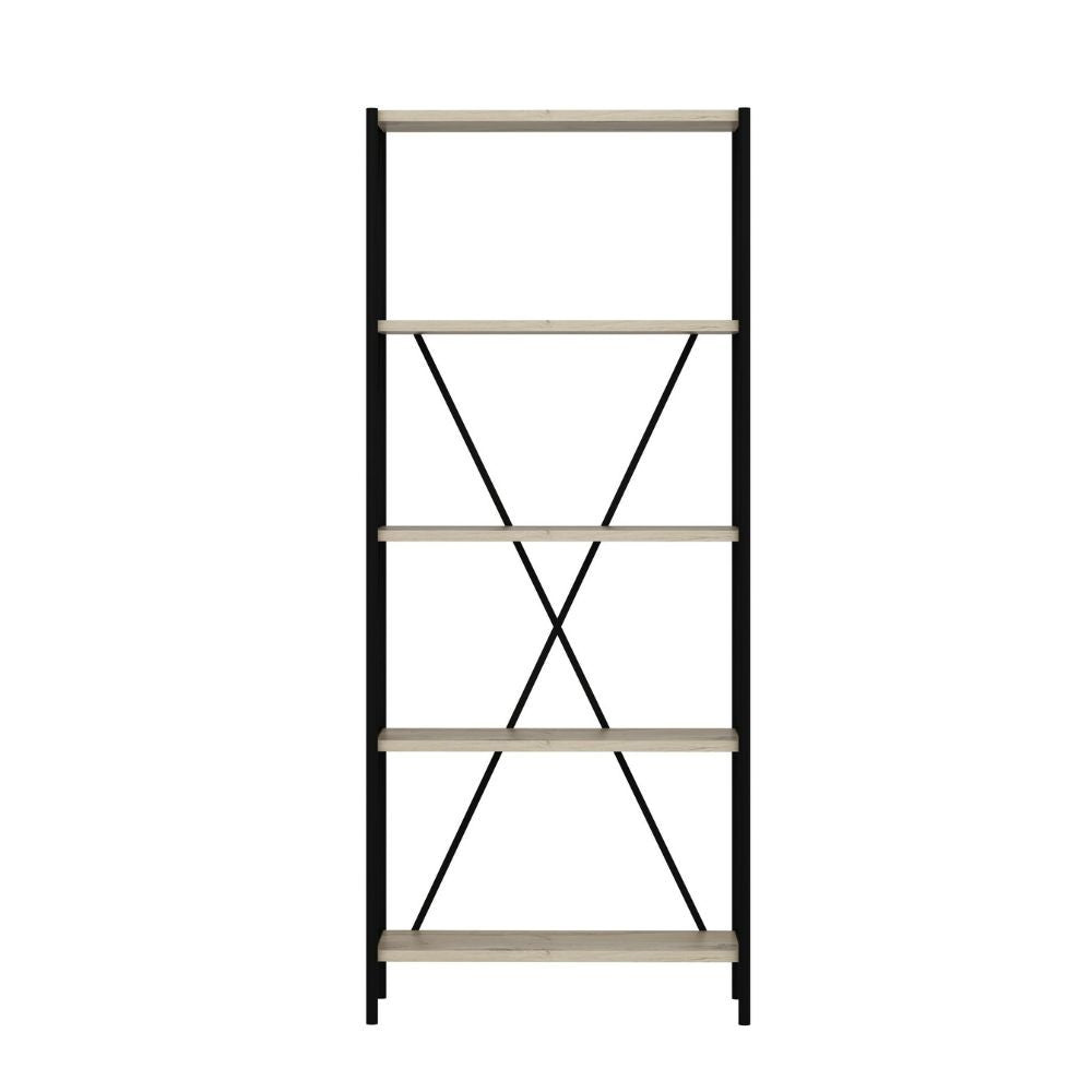 libreria axel con struttura in metallo nero e 5 mensole in rovere sonoma, libreria con scaffali aperti per una disposizione libera e creativa