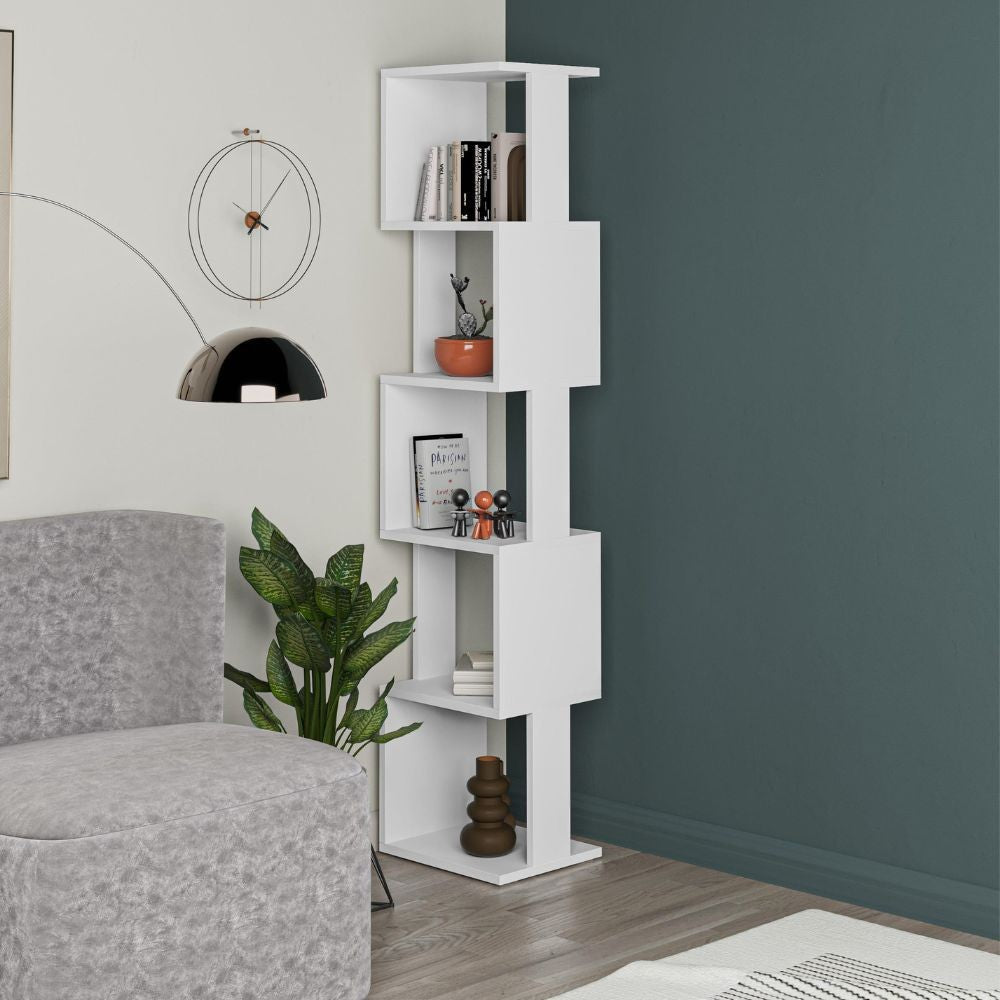 libreria a cubo piri colore bianco h 161x30x35 cm., libreria moderna con ripiani regolabili per libri e oggetti decorativi