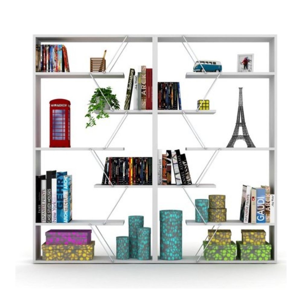 libreria tars bianca 84x24x157h rf1603242, ideale per organizzare libri, piante e accessori d'arredo