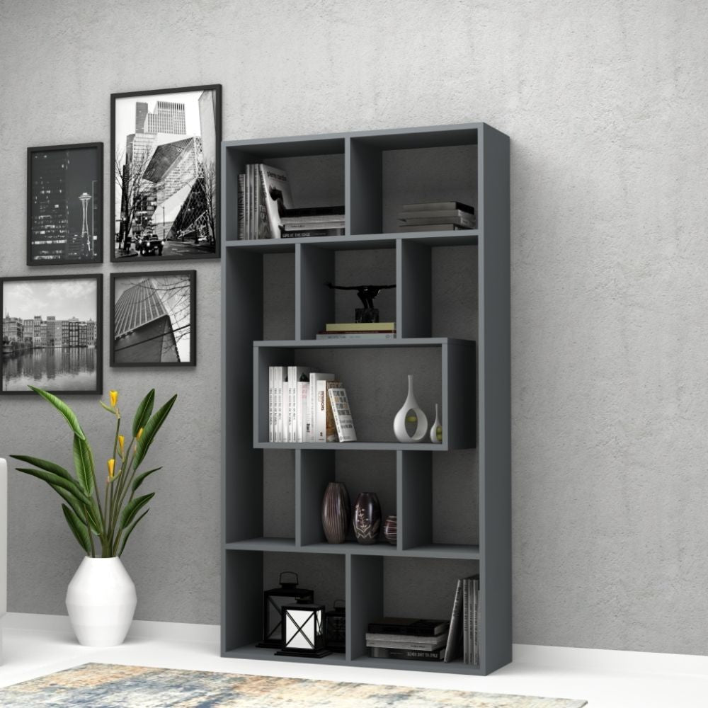 libreria face grigio cemento 90x30x170h cm, libreria moderna con ripiani regolabili per libri e oggetti decorativi