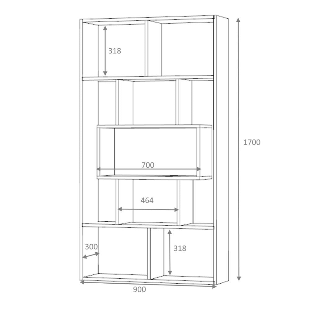 libreria face grigio cemento 90x30x170h cm, ideale per organizzare libri, piante e accessori d'arredo
