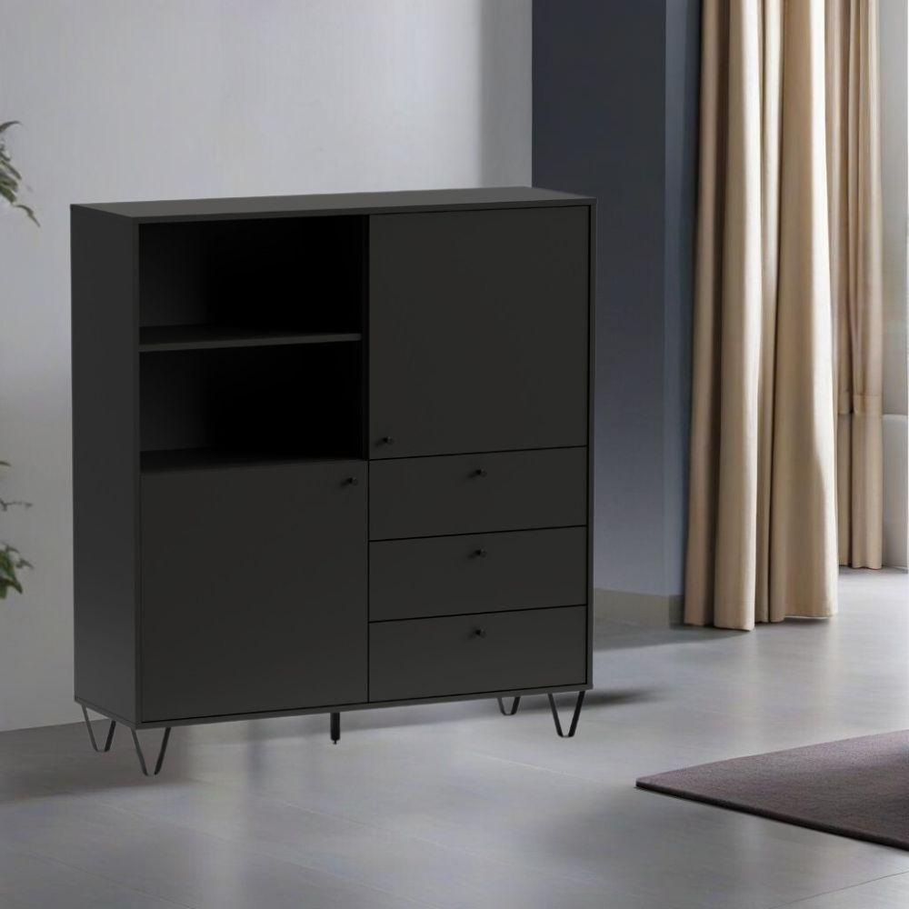 credenza aldo 6 con 2 ante e 3 cassetti colore antracite, credenza in legno con ante battenti e spazio interno capiente