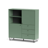 credenza aldo 6 con 2 ante e 3 cassetti colore verde, madia moderna per contenere stoviglie, tovaglie e oggetti decorativi