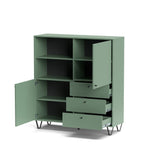 credenza aldo 6 con 2 ante e 3 cassetti colore verde, design lineare per uno stile contemporaneo ed elegante