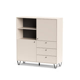 credenza aldo 6 con 2 ante e 3 cassetti colore cashmere, dettaglio delle maniglie e finitura del materiale