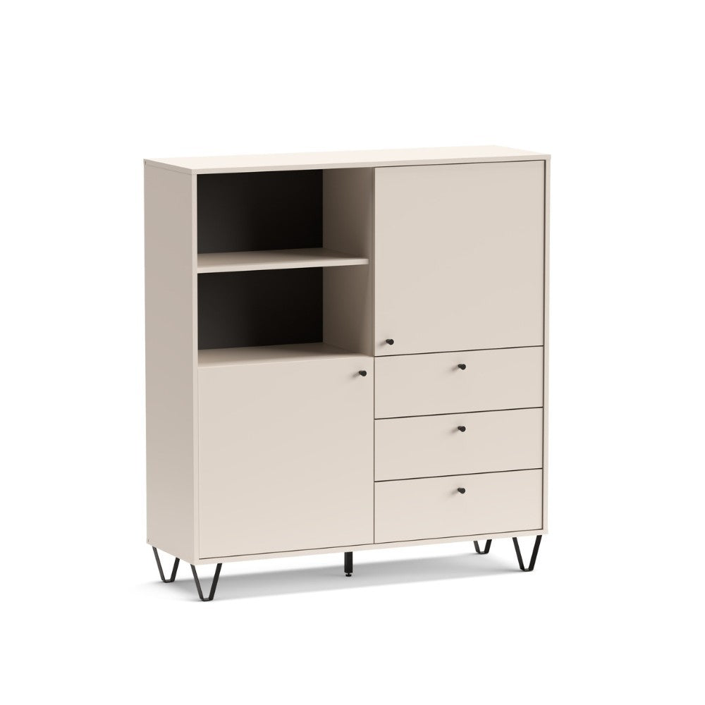 credenza aldo 6 con 2 ante e 3 cassetti colore cashmere, madia moderna per contenere stoviglie, tovaglie e oggetti decorativi