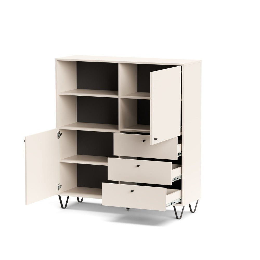 credenza aldo 6 con 2 ante e 3 cassetti colore cashmere, design lineare per uno stile contemporaneo ed elegante