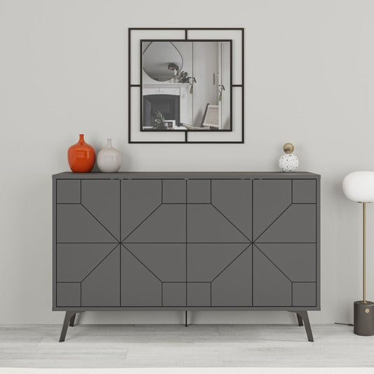 madia 4 ante dune colore antracite, credenza in legno con ante battenti e spazio interno capiente