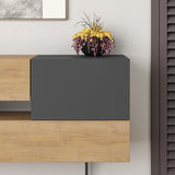 madia eros con due cassetti in rovere e due ante antracite, dettaglio delle maniglie e finitura del materiale