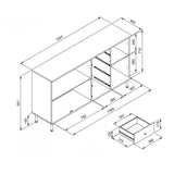 madia monza 51c 3 ante 4 cassetti in nero con listelli rovere effetto cannettato, ambientazione d’arredo con il prodotto protagonista