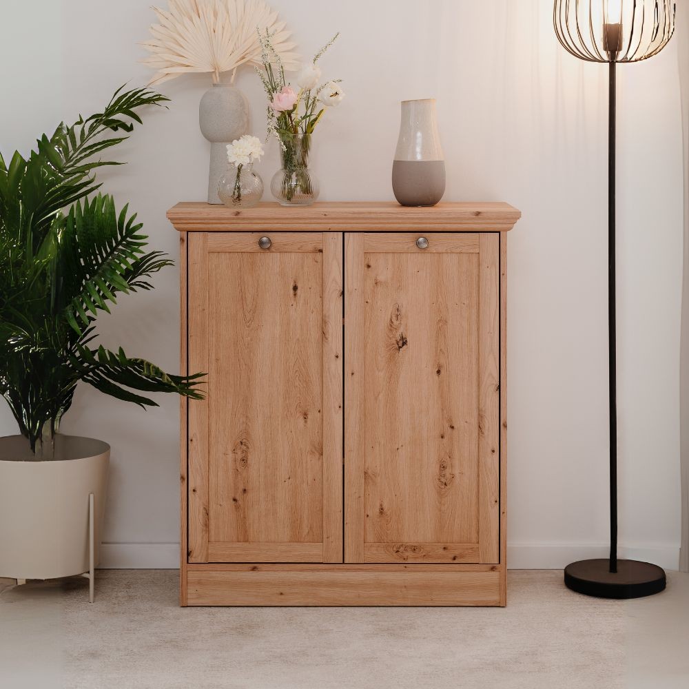 credenza timber 01a con 2 ante colore rovere anticato, credenza in legno con ante battenti e spazio interno capiente