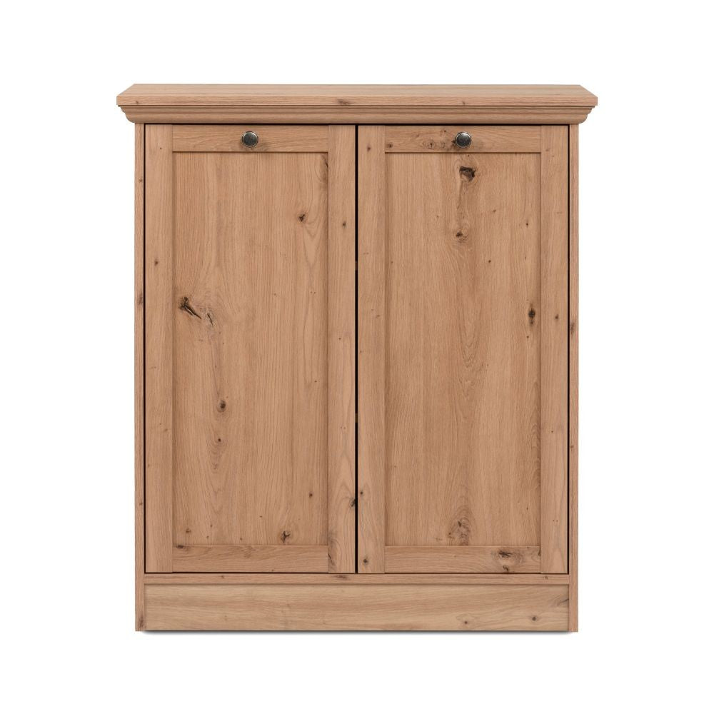 credenza timber 01a con 2 ante colore rovere anticato, dettaglio delle maniglie e finitura del materiale
