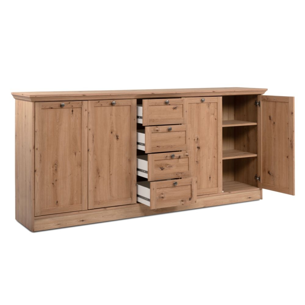 credenza timber 51a con 4 ante e 4 cassetti colore rovere anticato, design lineare per uno stile contemporaneo ed elegante