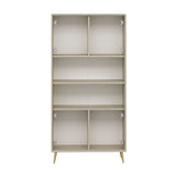 credenza alta kale con 4 ante effetto cannettato e 2 nicchie a giorno colore cashmere, design lineare per uno stile contemporaneo ed elegante