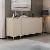 madia kale con 4 ante a filo effetto cannettato colore cashmere con maniglie e piedini oro, madia moderna per contenere stoviglie, tovaglie e oggetti decorativi