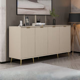 madia kale con 4 ante a filo effetto cannettato colore cashmere con maniglie e piedini oro, design lineare per uno stile contemporaneo ed elegante