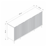 madia kale 4 ante a filo effetto cannettato nero con maniglie e piedini neri, design lineare per uno stile contemporaneo ed elegante