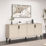 madia prime con 4 ante colore cashmere con maniglie e piedini neri, vista ambientata in soggiorno, sala da pranzo o ingresso