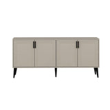 madia prime con 4 ante colore cashmere con maniglie e piedini neri, design lineare per uno stile contemporaneo ed elegante