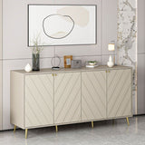 madia jana con 4 ante in cashmere con intagli maniglie e piedini oro, vista ambientata in soggiorno, sala da pranzo o ingresso