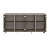 madia jana con 4 ante in cashmere con intagli maniglie e piedini oro, perfetta per arredare con funzionalità ambienti living e cucina