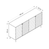 madia jana con 4 ante in cashmere con intagli maniglie e piedini oro, mobile contenitore versatile con cassetti o ripiani interni