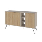 madia clara con struttura cashmere 3 ante rovere e nicchie a giorno 142x35,6x83h, dettaglio delle maniglie e finitura del materiale