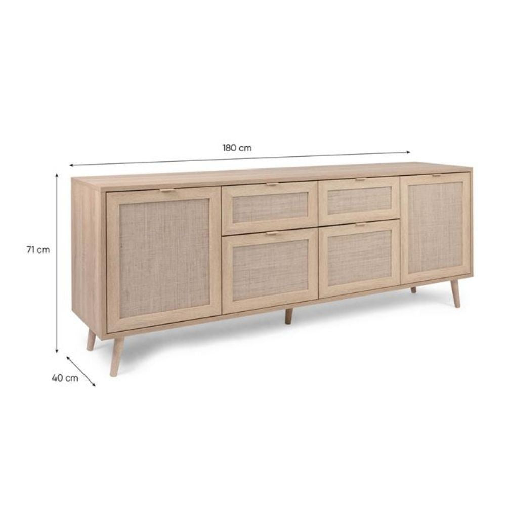 madia bali 51b 4 ante e due cassetti effetto vimini, credenza ideale per aggiungere stile e ordine alla casa