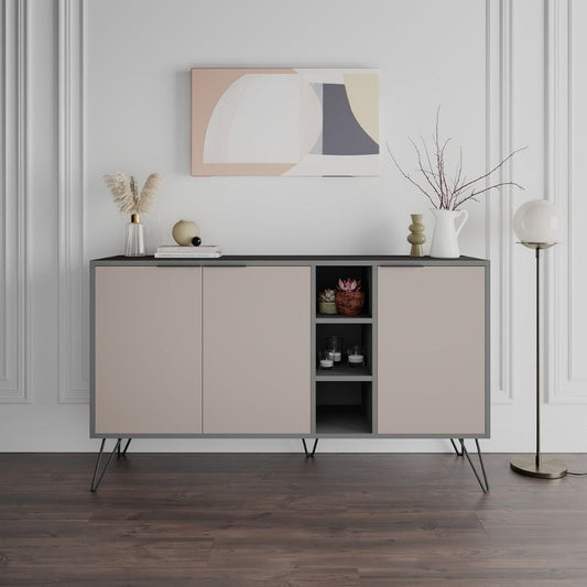 madia clara antracite 3 ante tortora 142x35,6x83h, credenza in legno con ante battenti e spazio interno capiente