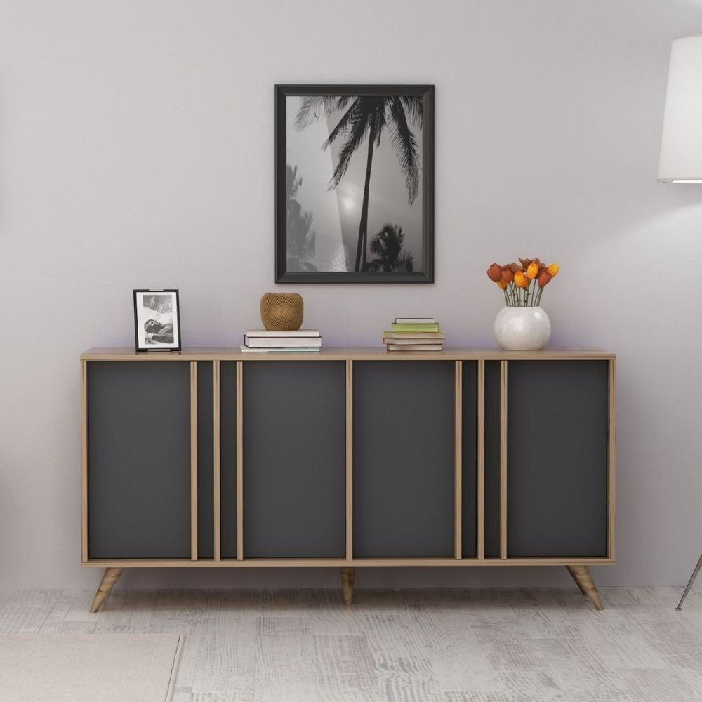 madia rilla 160 4 ante antracite noce, credenza in legno con ante battenti e spazio interno capiente